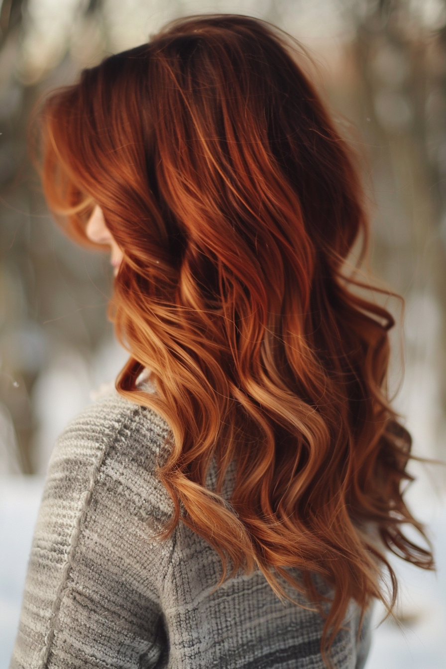 Summer hair color. Woman hairstyle with chestnut brown ombre highlights.