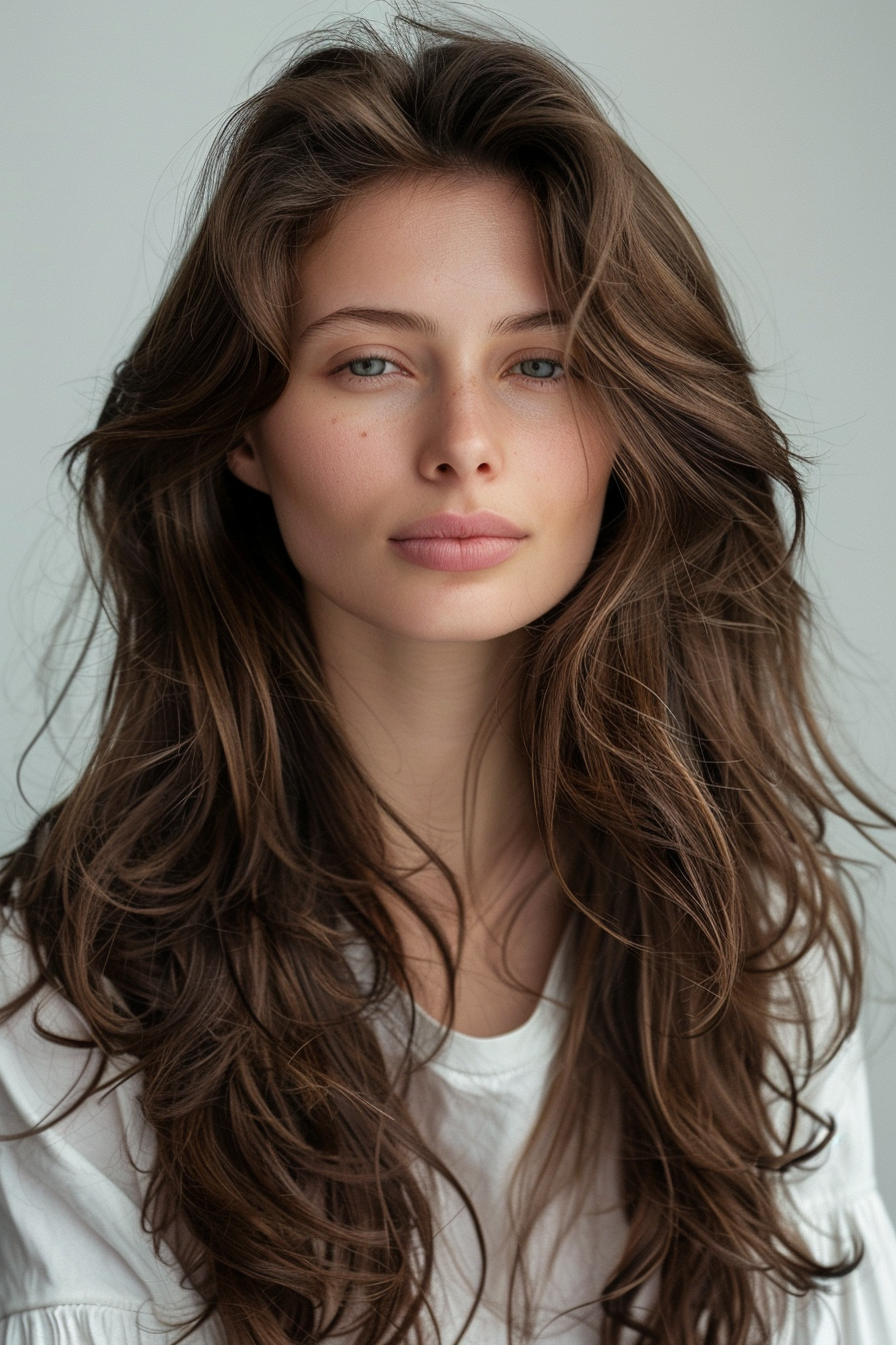 Woman hairstyle. Long hair with voluminous front layers.