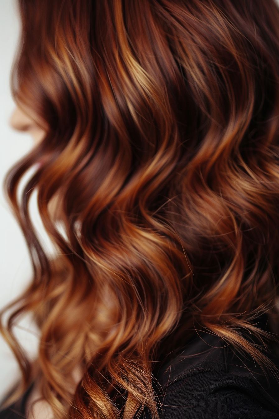 Woman hairstyle. Chestnut balayage with loose curls