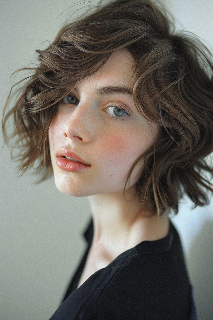 Summer bob hairstyle. Angled with textured waves.