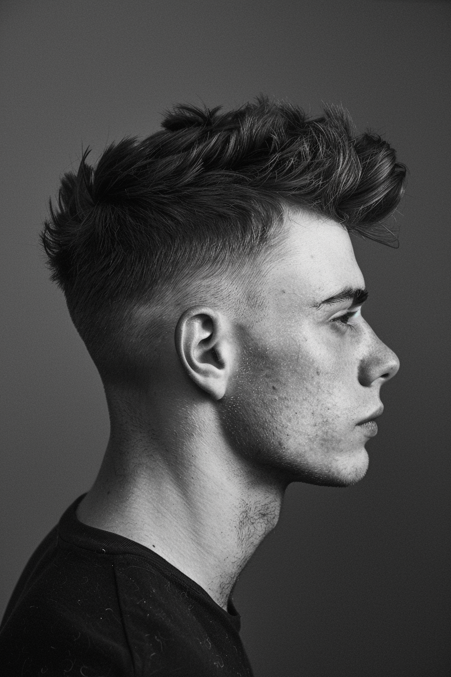 Edgar Cut Men Hairstyle. Bold taper fade with textured top.