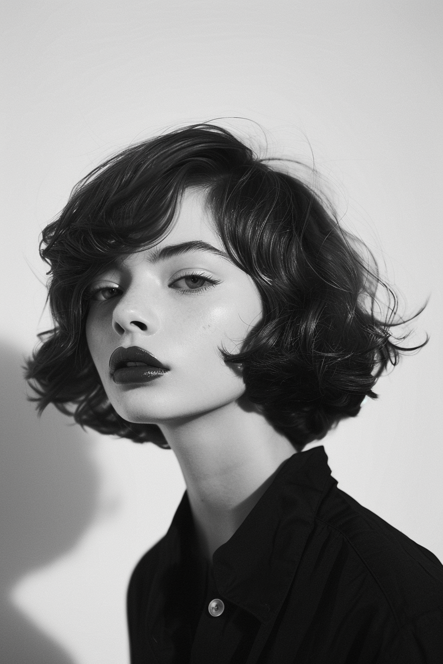 Short hairstyle. Salt-sprayed wavy bob.