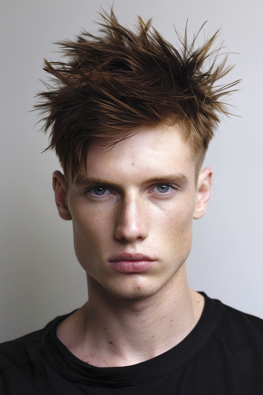 Edgar cut men's hairstyle. Cut short and spiked up.