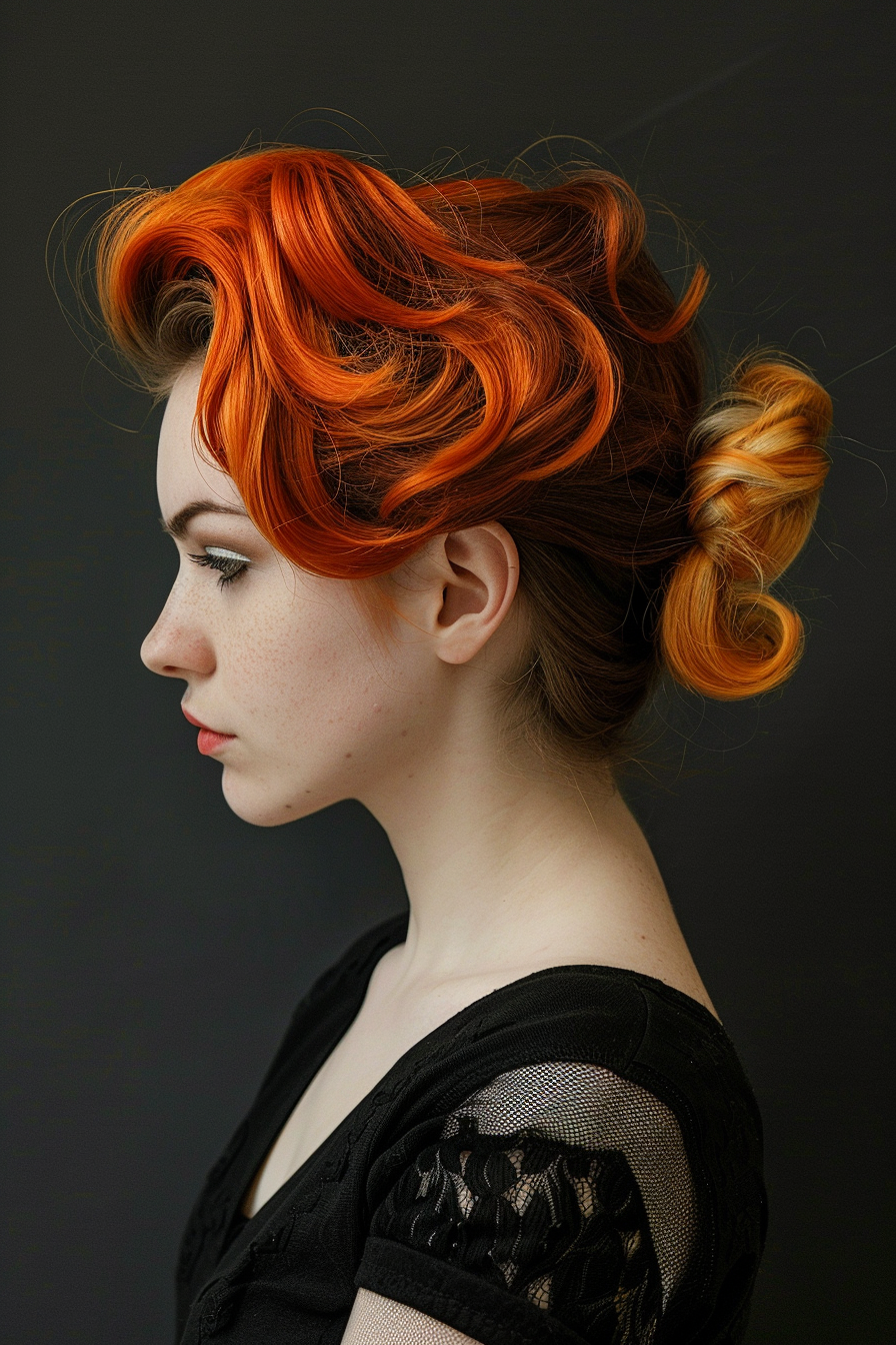 Woman hairstyle. Two-tone comb twist with side-part.