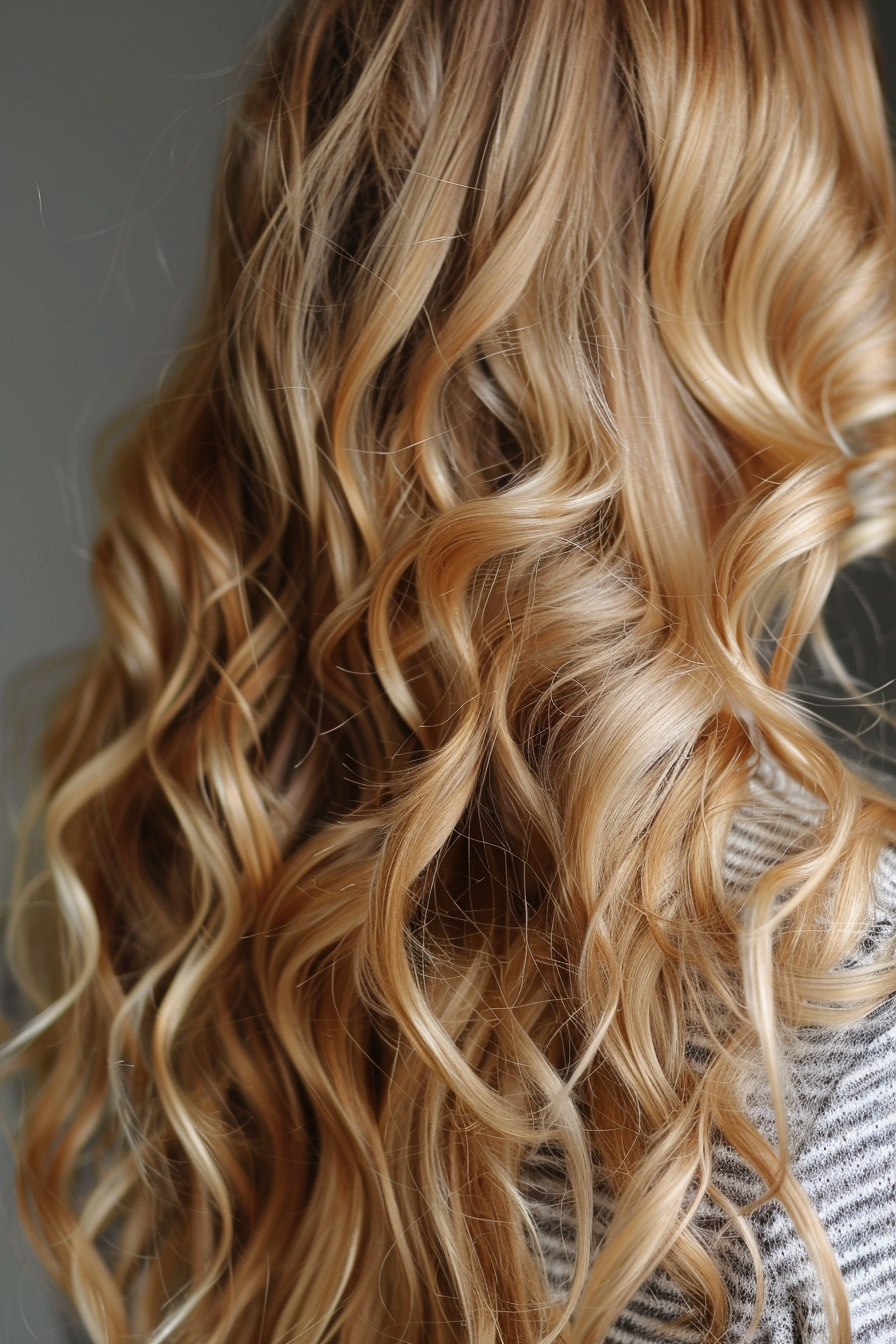 Dirty Blonde Hair Woman Hairstyle. Long, loose curls.