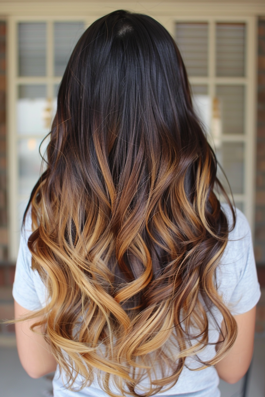 Balayage hairstyle. Chocolate brown to caramel blonde ombre.