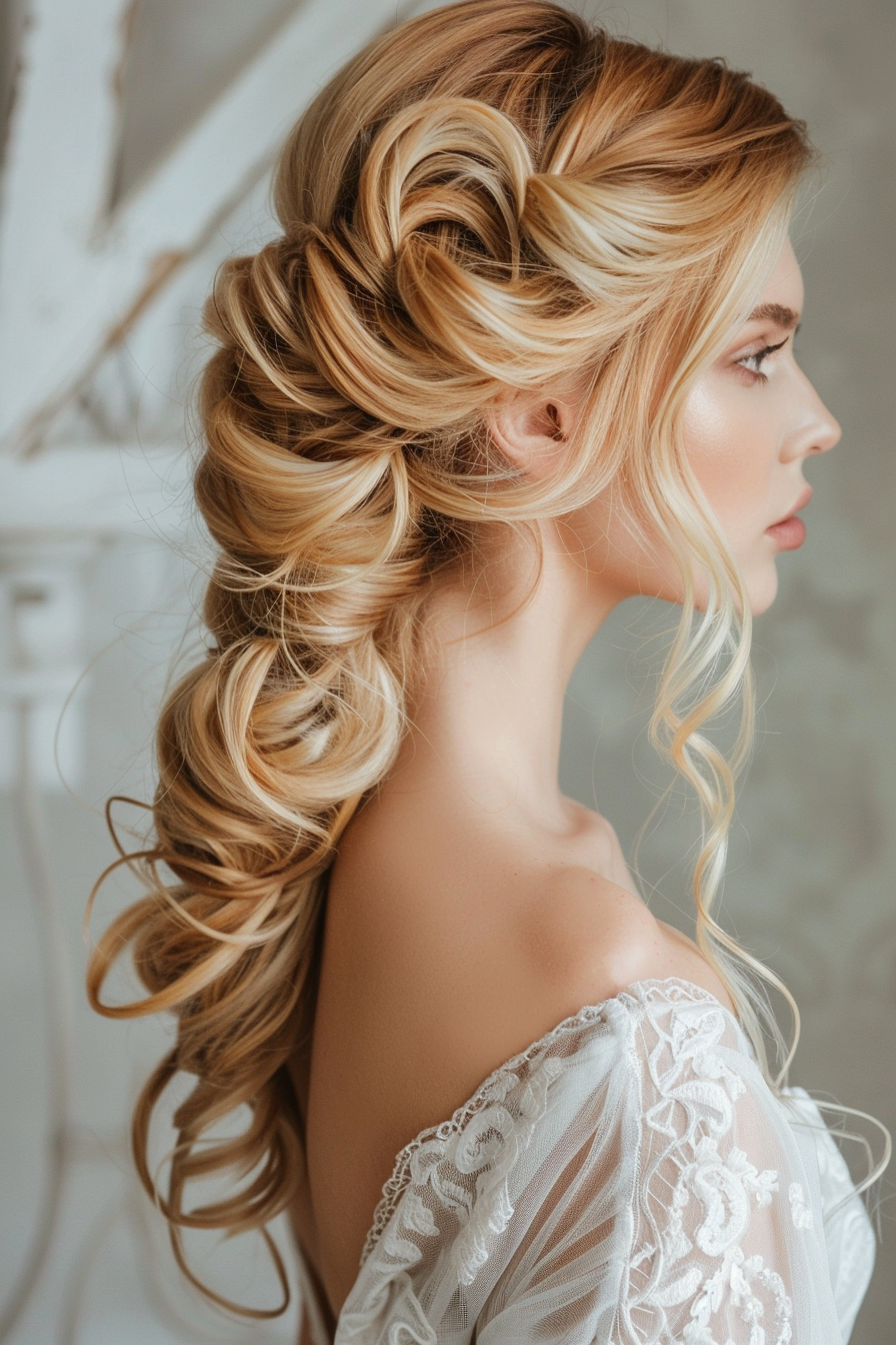 Woman hairstyle. Blonde comb twist kept loose.