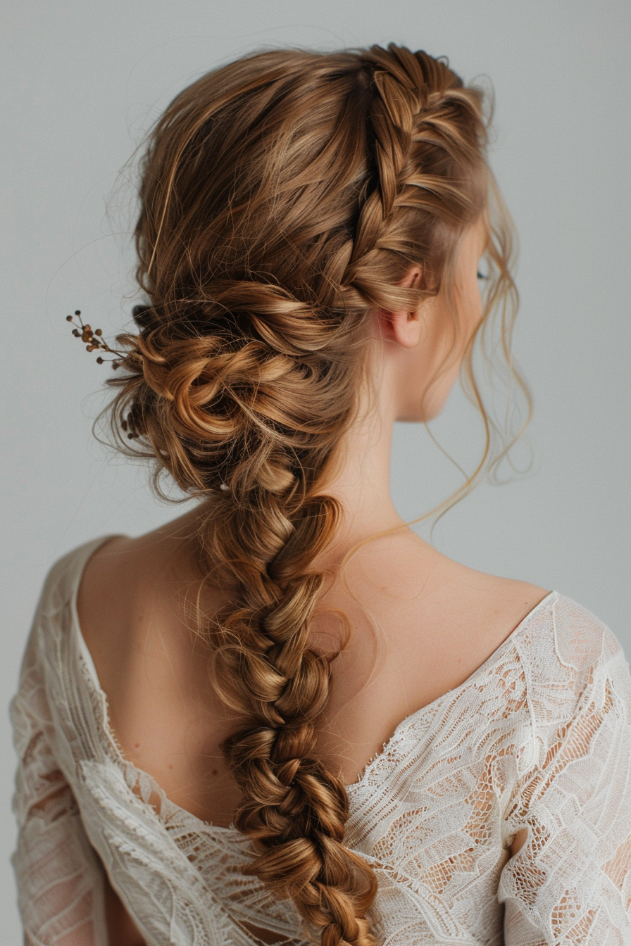 Woman hairstyle. French braid with loose tendrils