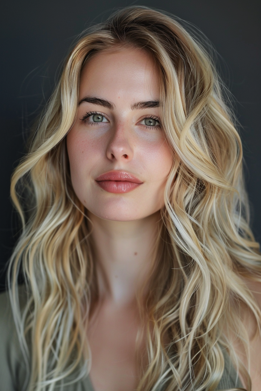 Woman hairstyle. Bright summer blonde with beachy waves.