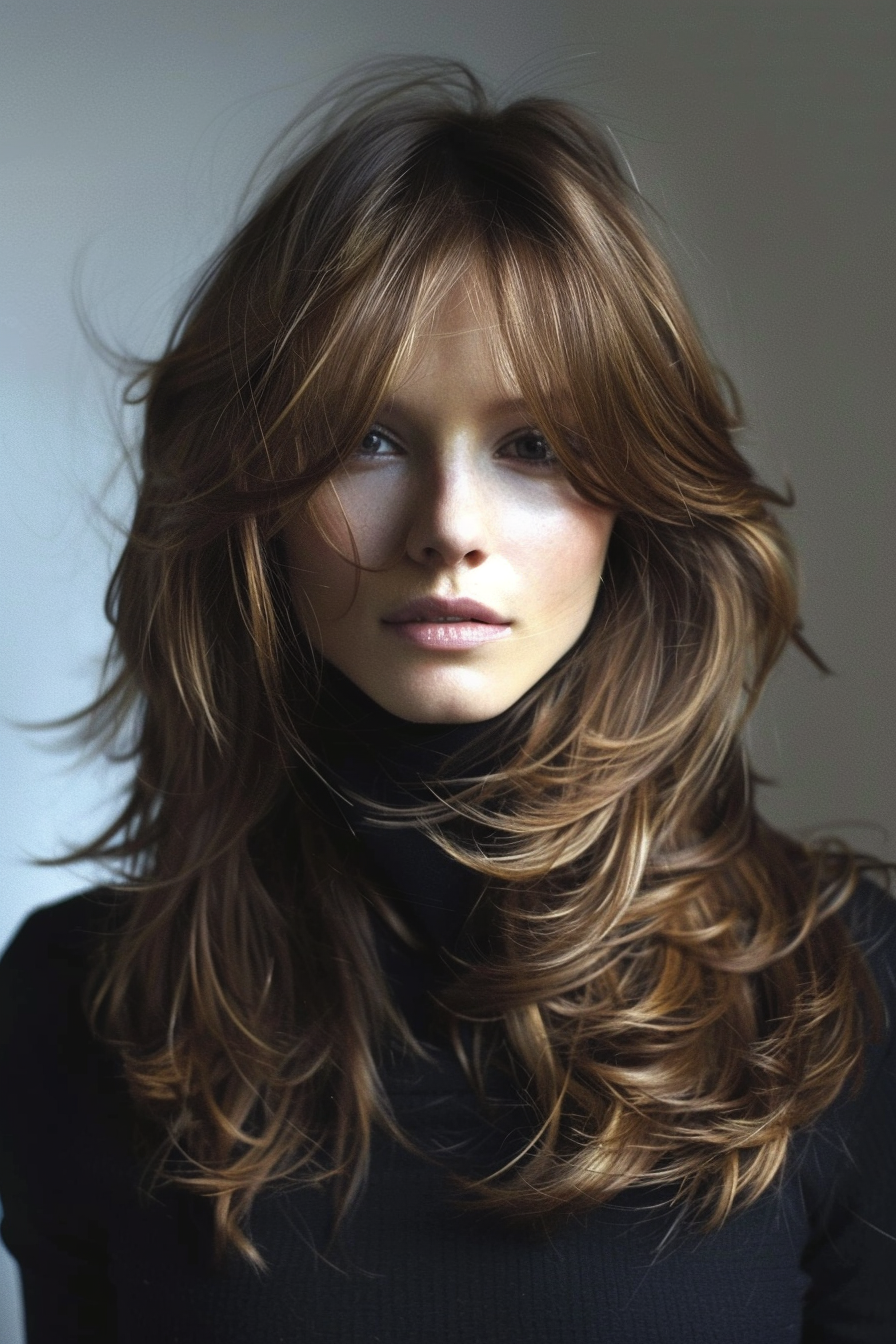 Layered haircuts. Front-framing long layers seamlessly merging into deeper point-cut ends.