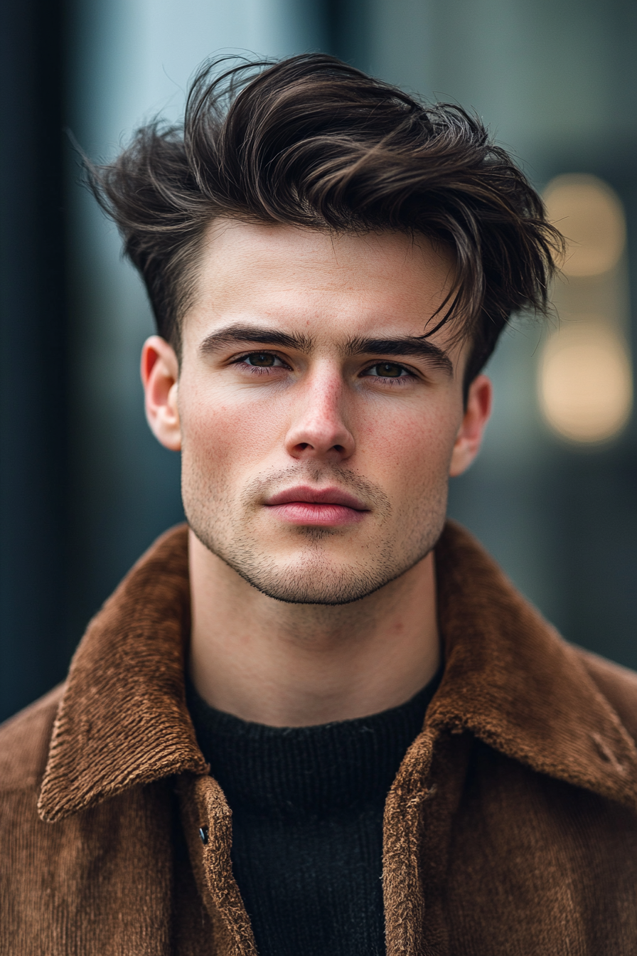 Men's Volume Hairstyle. Quiff with high hold pomade.