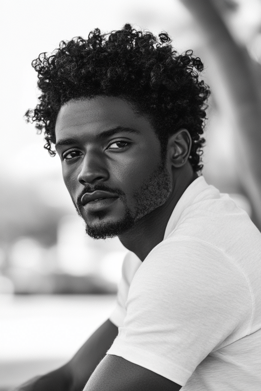 Men's curly style. Defined twist-out with coconut oil.