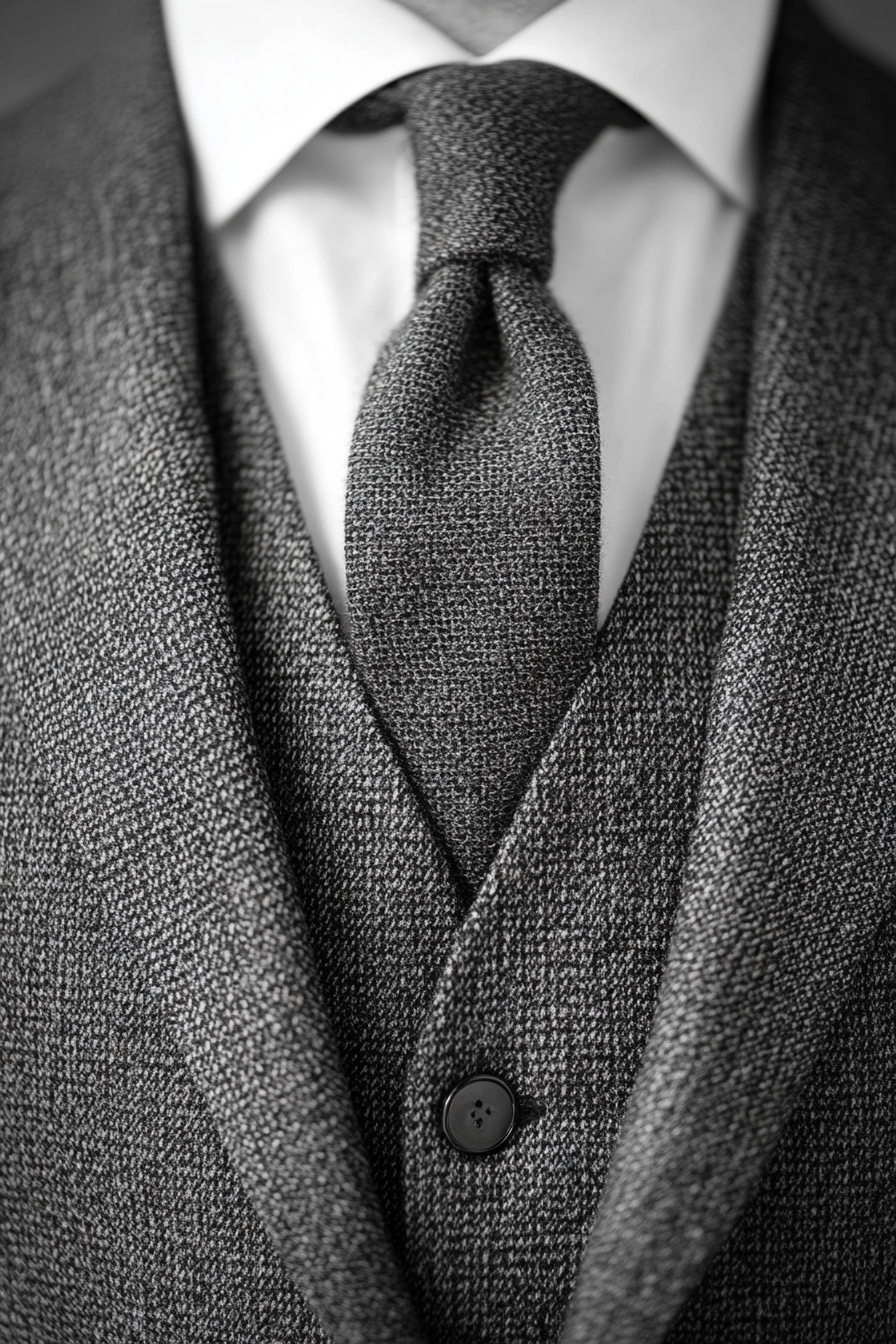 Men's classic style. Tweed suit with a gradient grey to black tie.