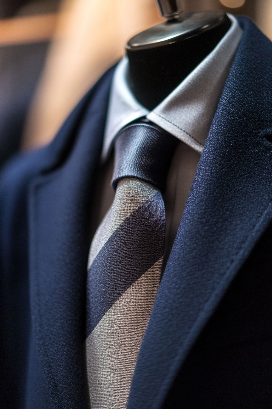 Men's classic style. Navy blazer with gradient tie.