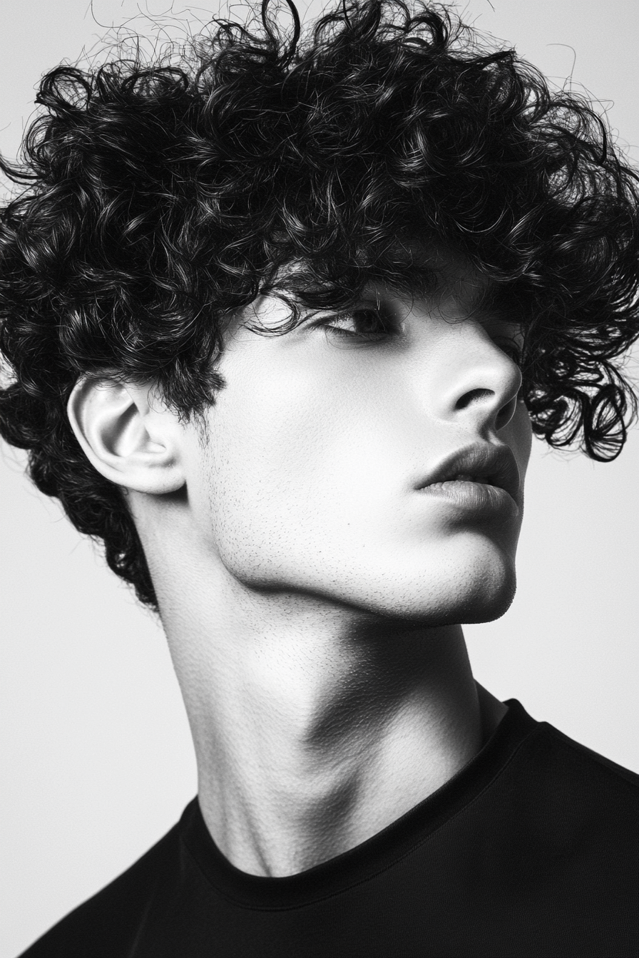 Men's curly style. Short cut, moisture treatment, defined curls.