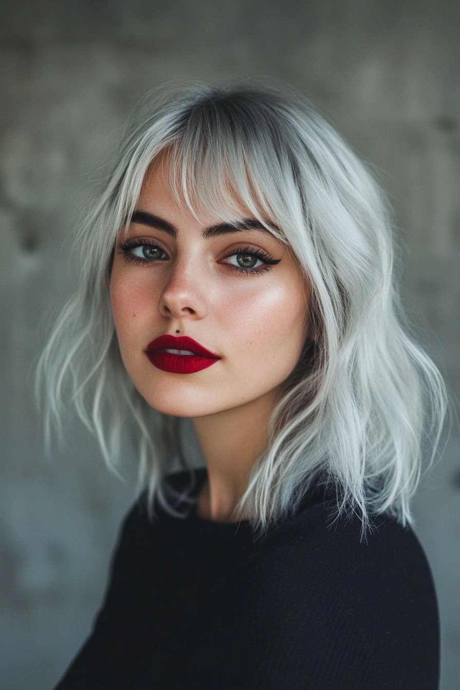 Women's Hair Color. Shadow roots with silver toning, requiring regular maintenance.