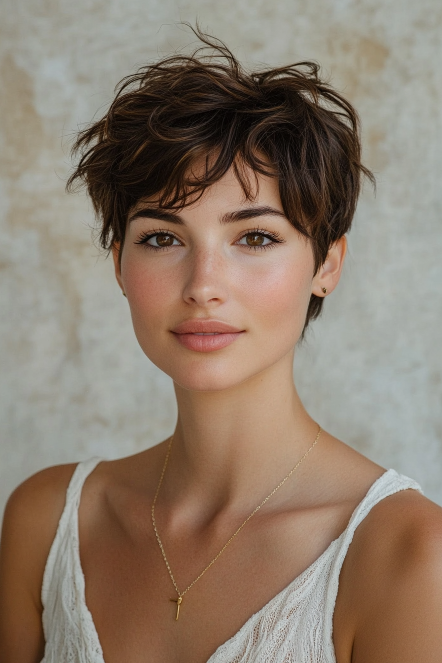 Women's short hairstyle. Textured crown with tapered sides and ombre color.