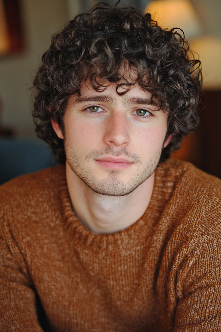 Men's curly style. Defined ringlets with argan oil hydrating regimen.