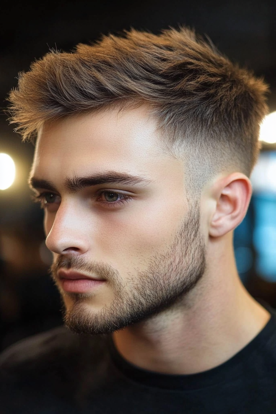 Men's short style. Taper fade haircut with razor-sharp edges.