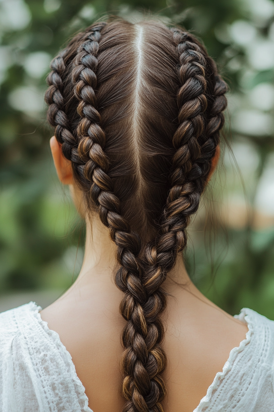 Women's braided style. Triple side braid and scalp oil application.