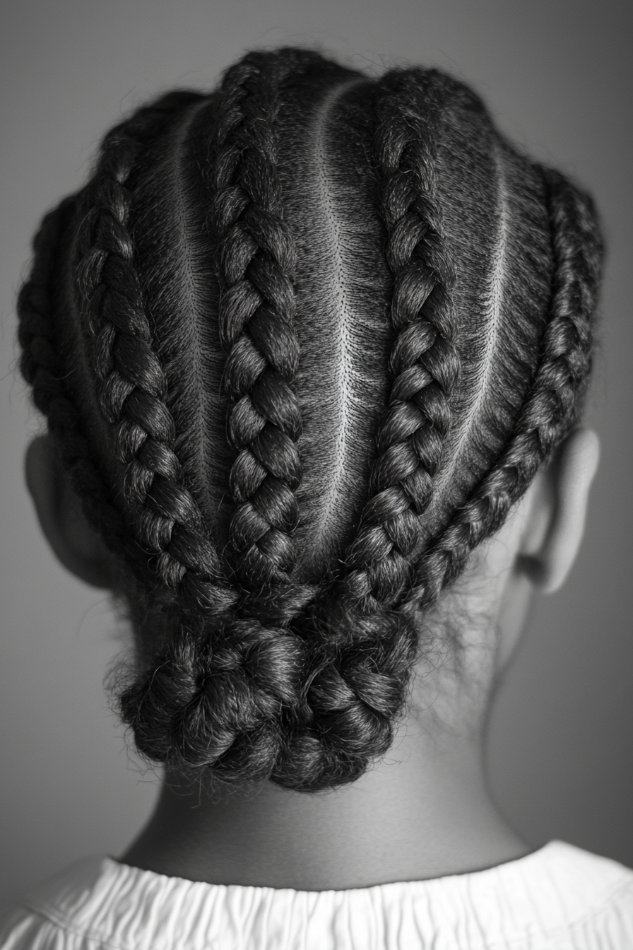 Braided style. Zigzag cornrows with moisturized scalp.