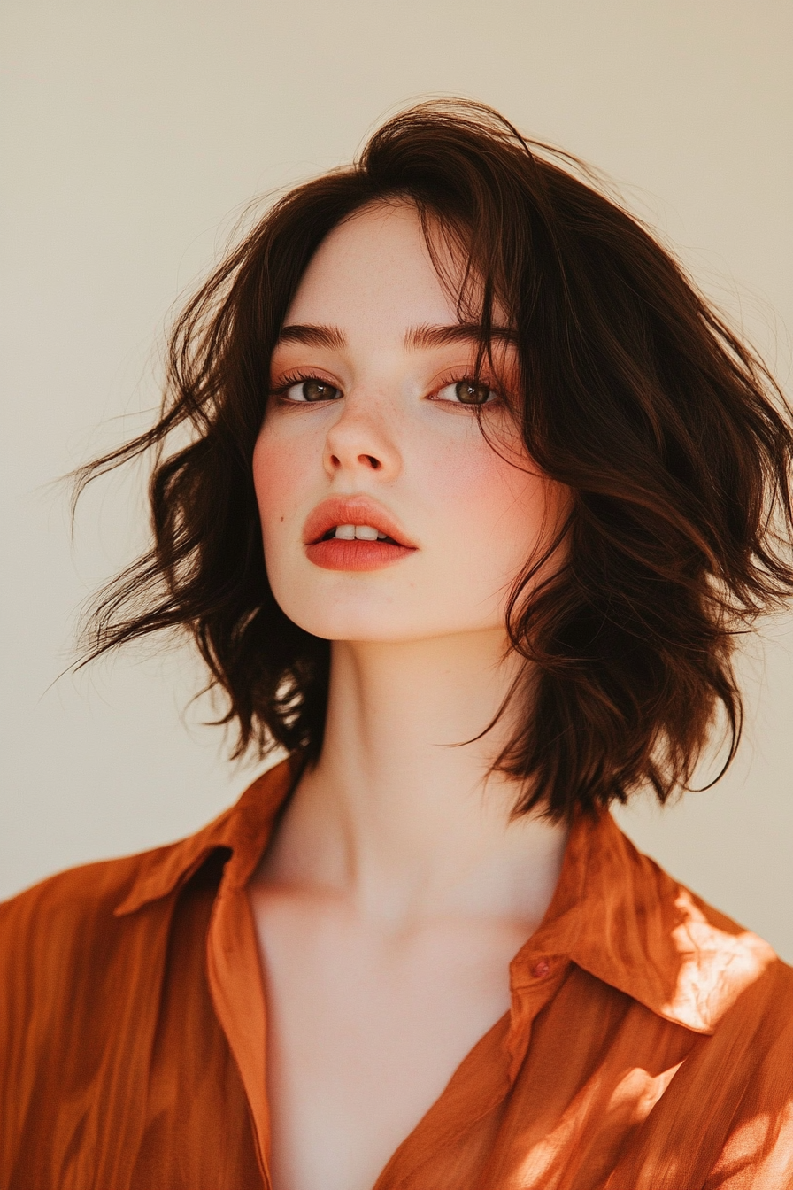 Women's soft style. Strategic undercut bob with gentle waves.