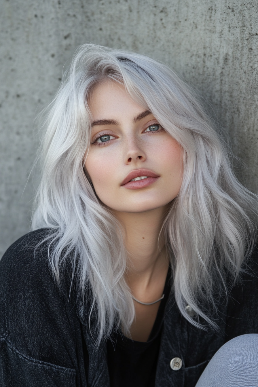 Women's hair color. Shadow roots with silver toning and aftercare kit.