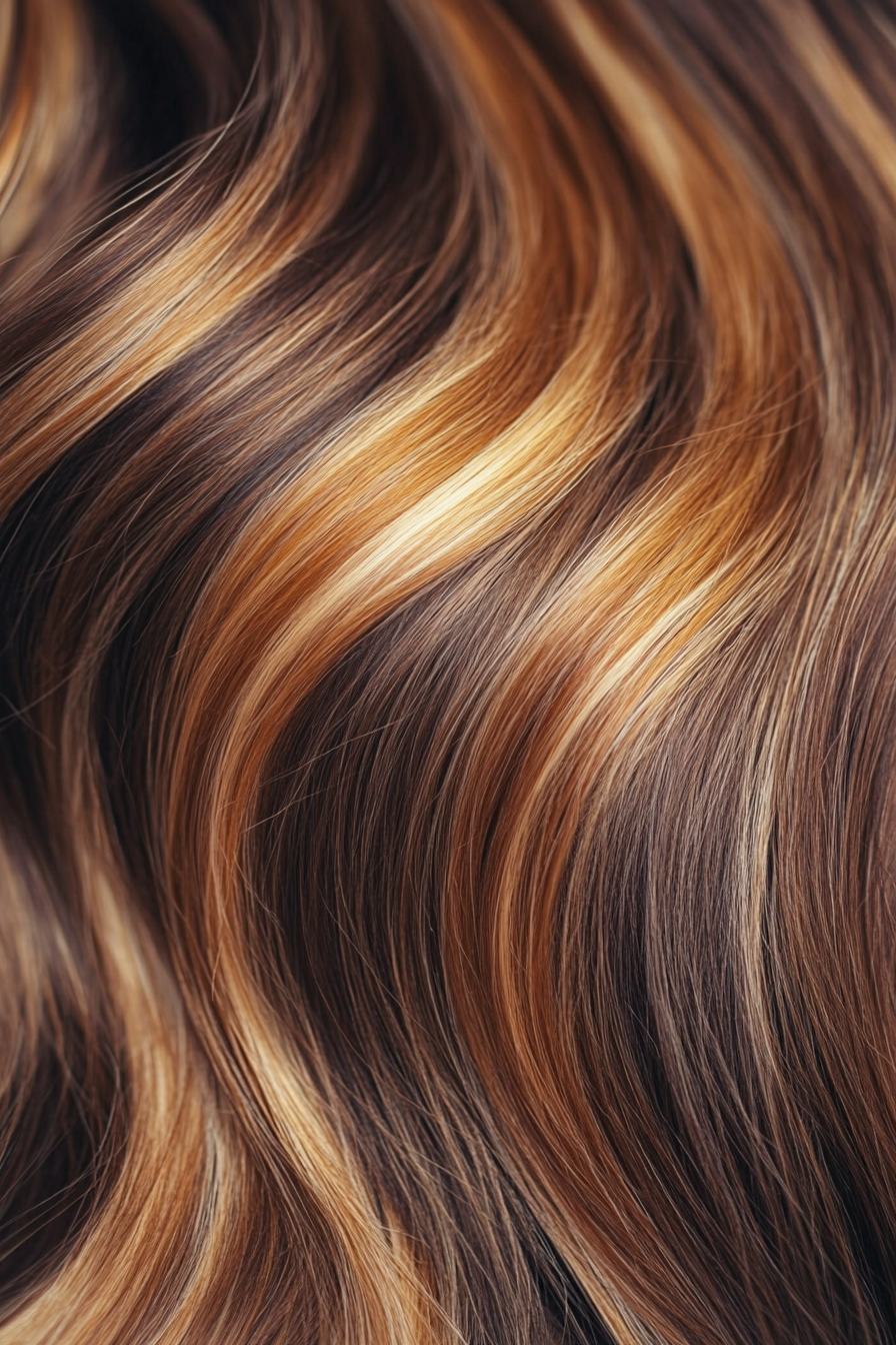 Hair color collection. Chestnut brown with caramel highlights.