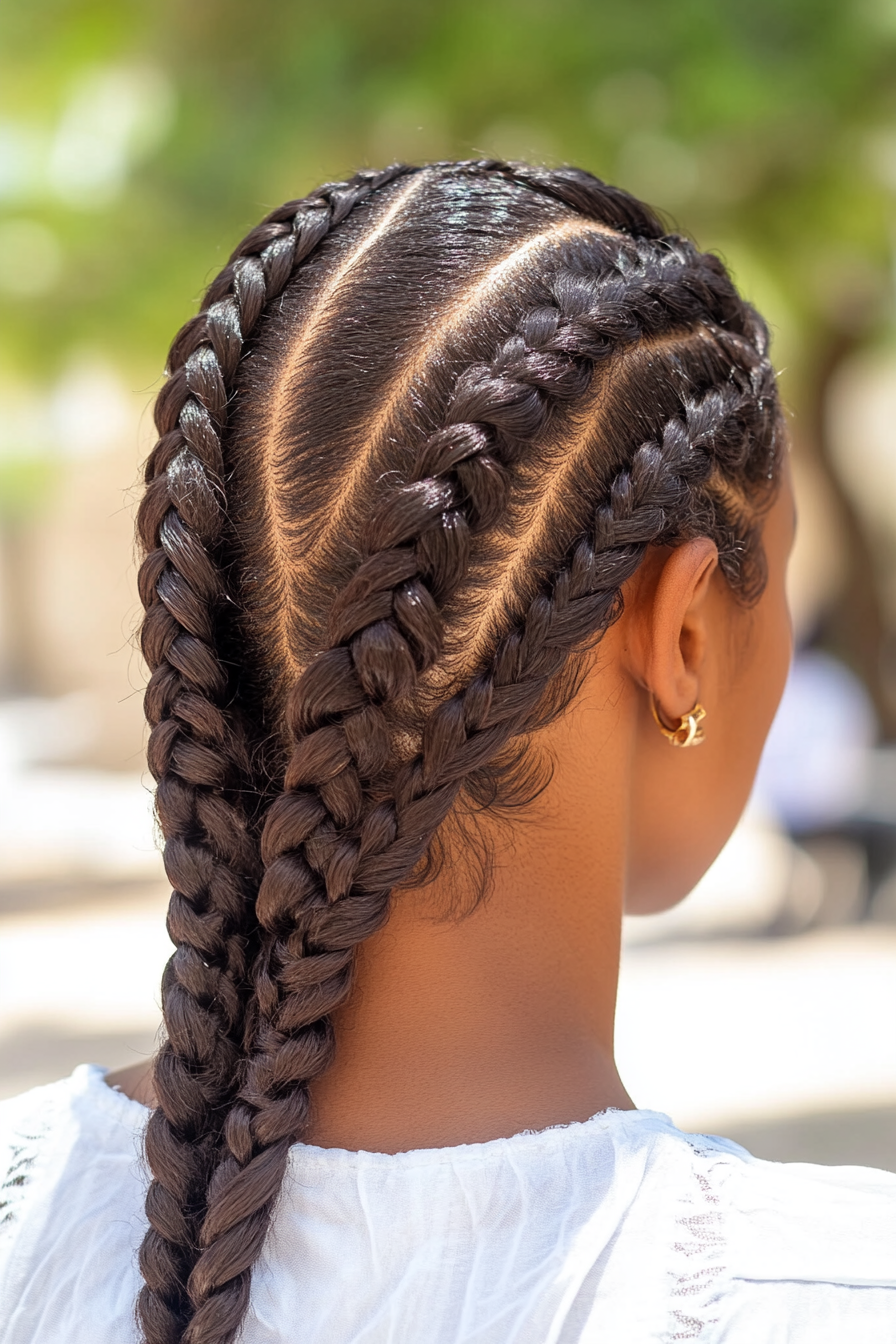 Braided hairstyle. Dutch braids with argan oil scalp treatment.