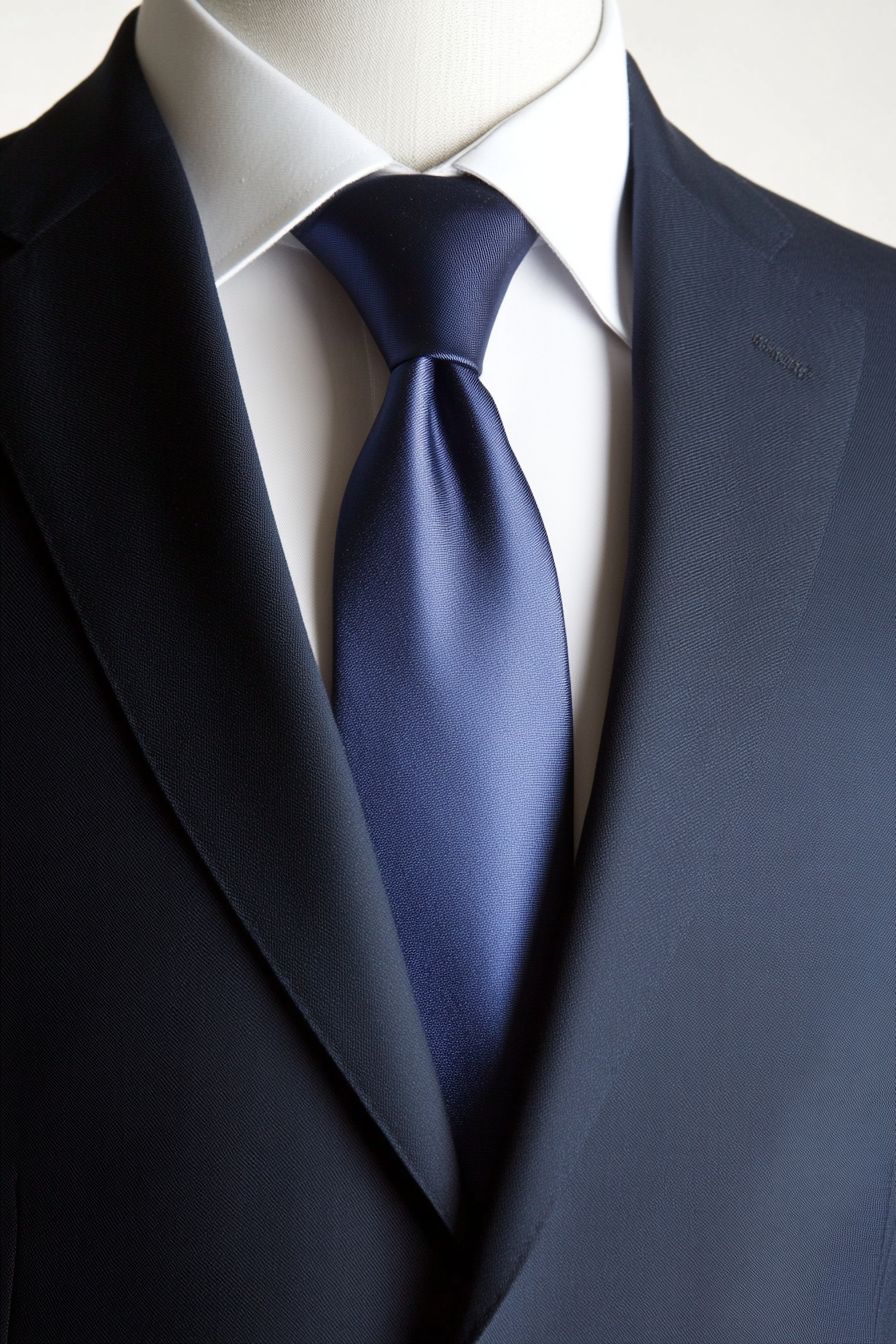 Men's classic style. Fitted navy suit with gradient tie.