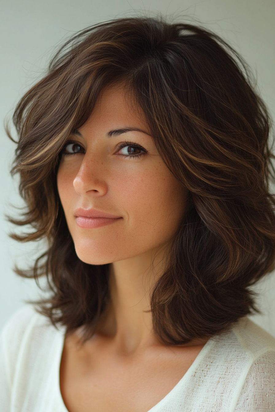 Natural style women's hairstyle. Shoulder-length cut with soft layering.