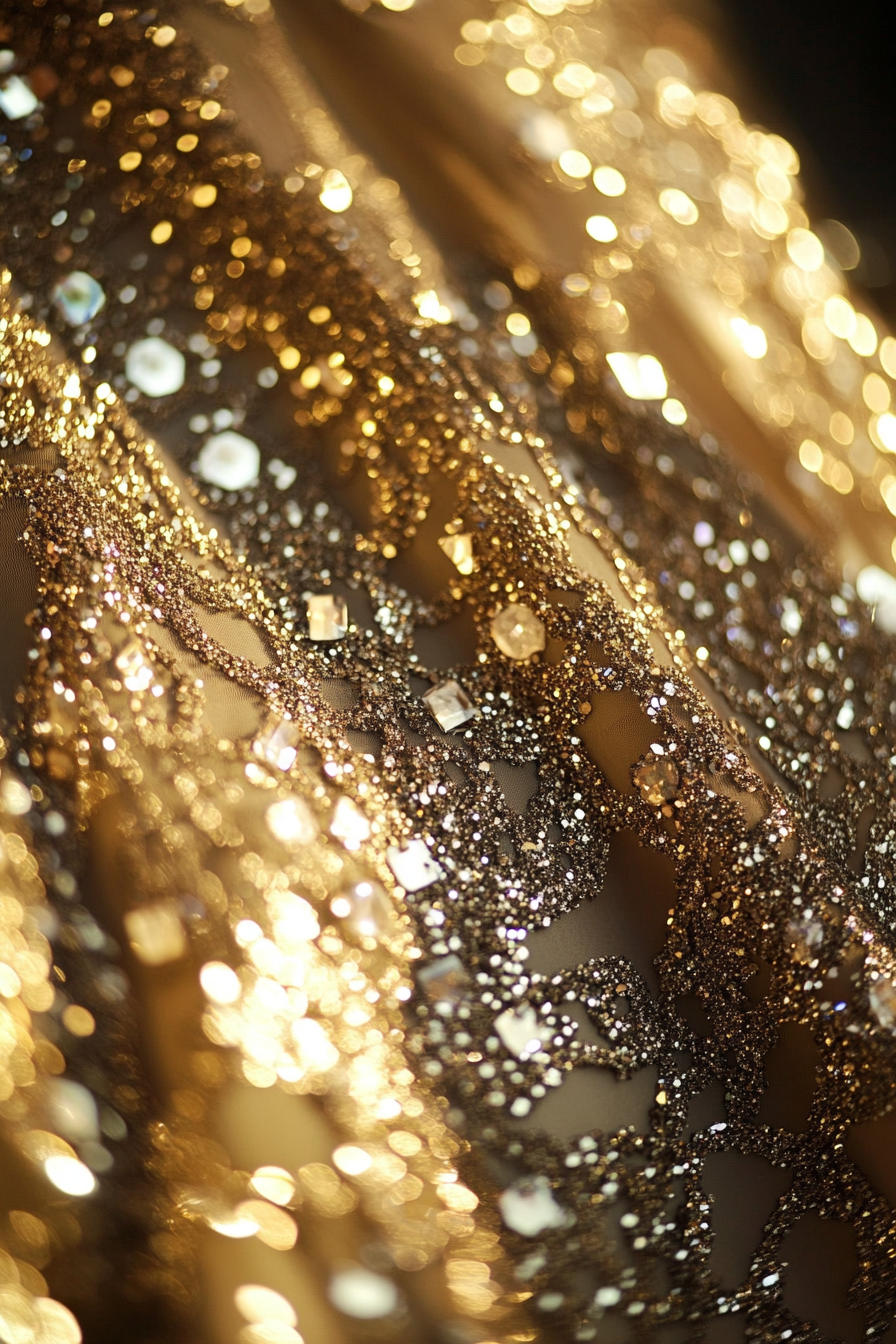 Festive style. Metallic gold sequin dress with crystal embellishments.