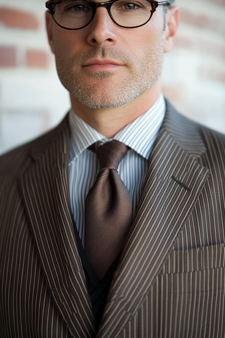 Classic style for men. Pinstripe blazer with gradient tie.