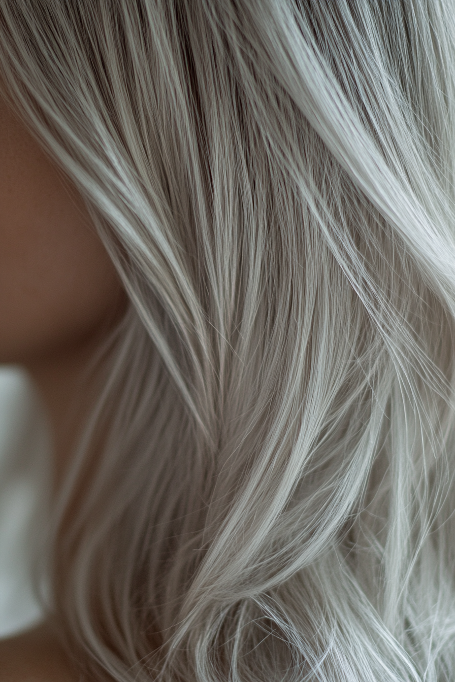 Hair color. Shadow roots with silver toning, completed with a routine maintenance guide.