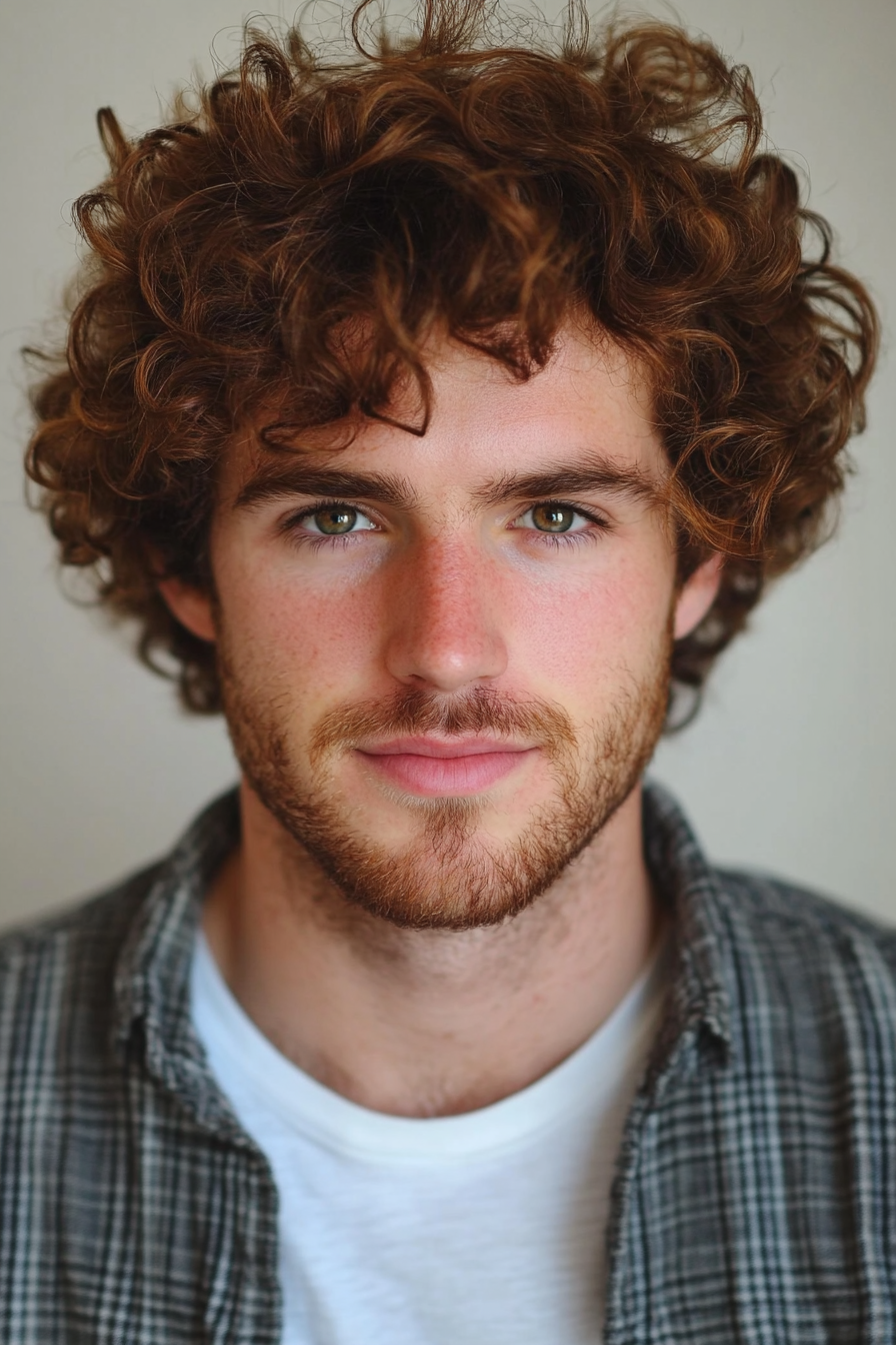 Men's Curly hairstyle. Coconut oil treatment with curl-defining gel.