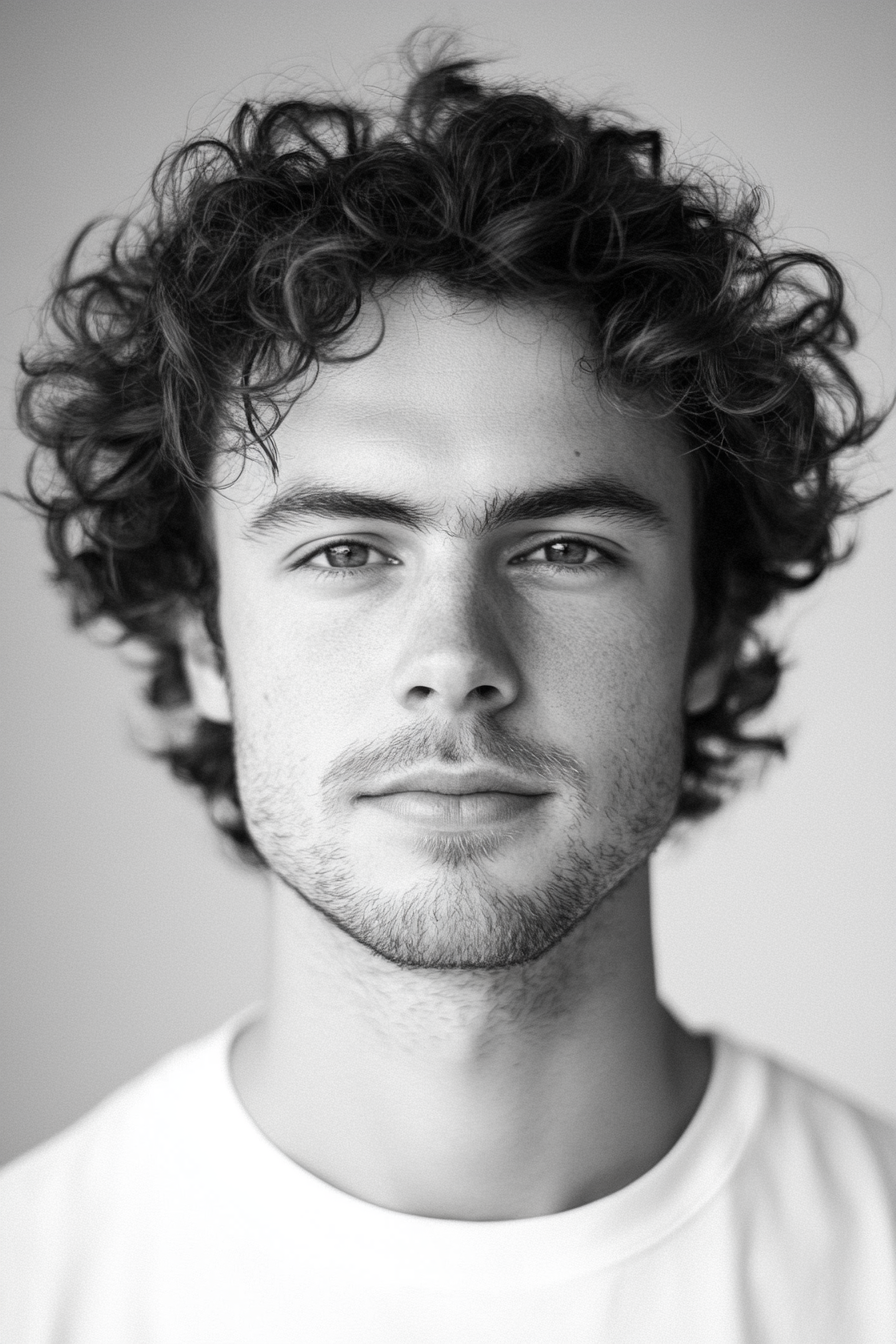 Men's curly hairstyle. Defined curls with leave-in conditioner.