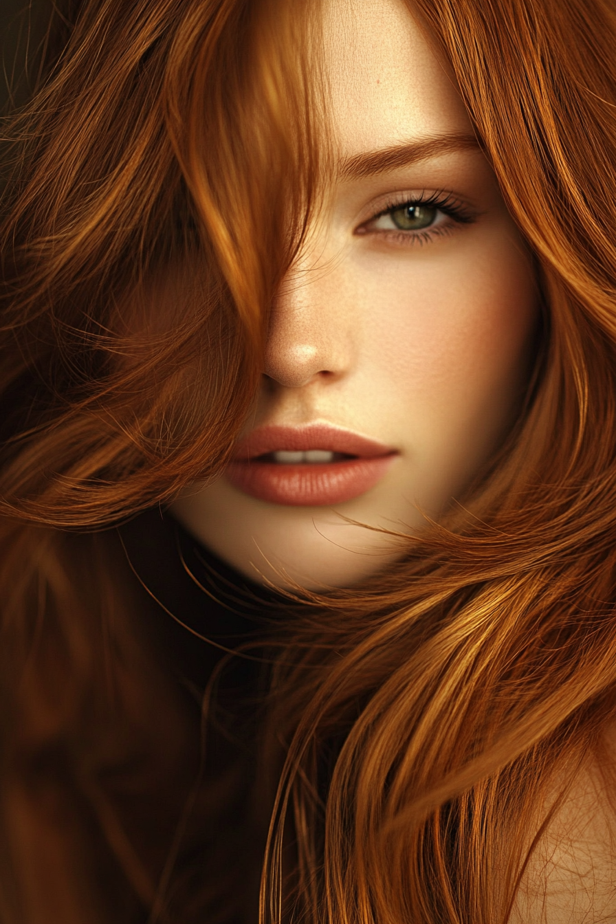 Hair color collection. Auburn with gold-based highlights.