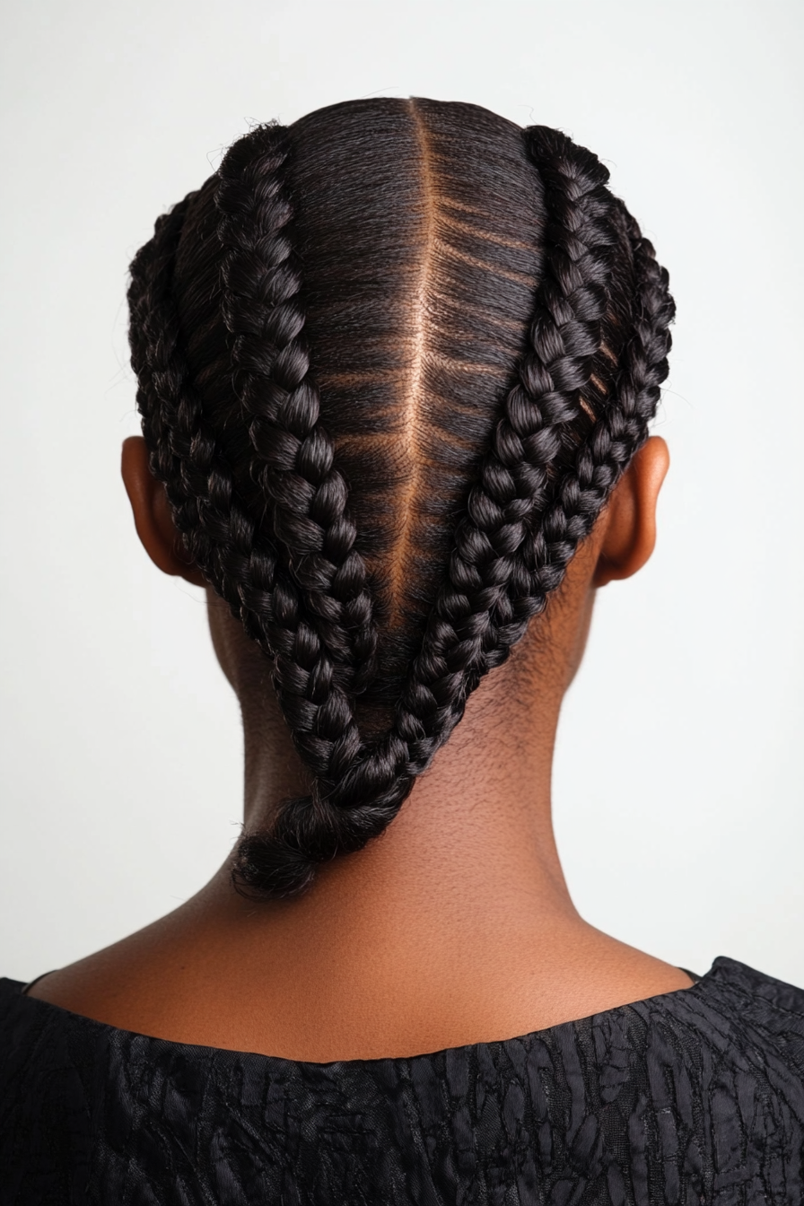 Women's braided hairstyles. Zig-zag cornrow braids with satin-scalp treatment oil.