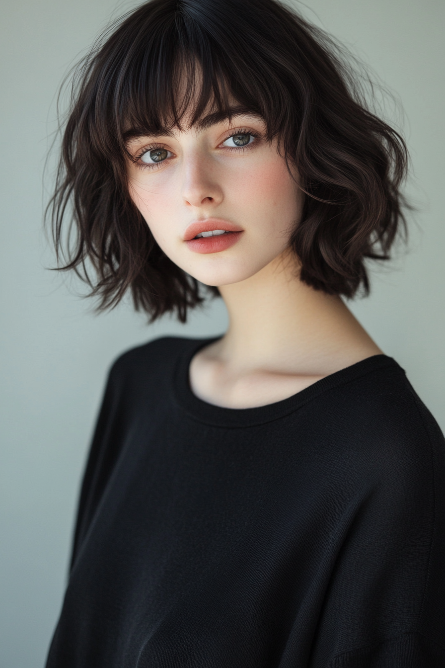 Women's soft style. Shoulder-length cut with gentle cascades.