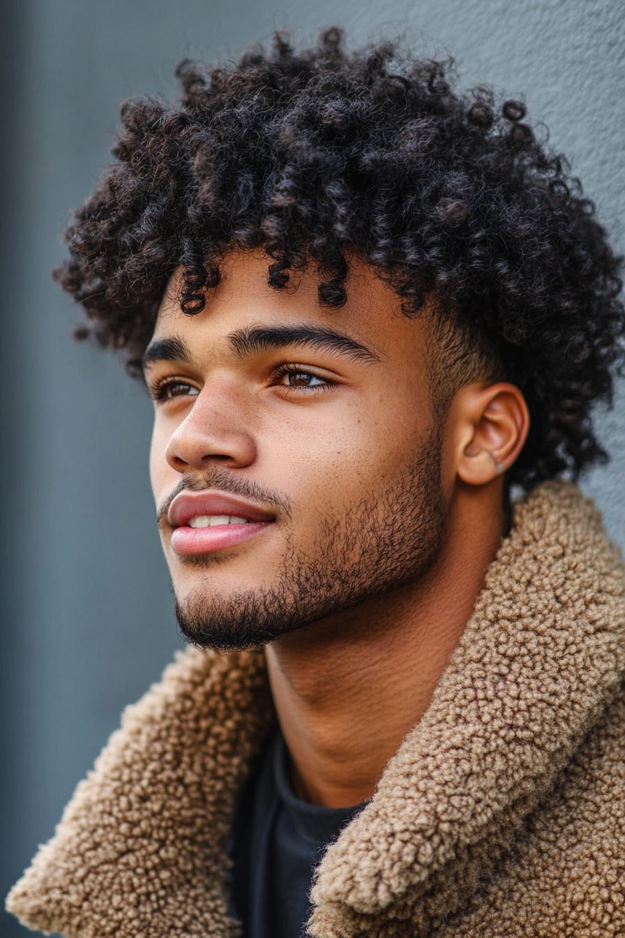 Curly hairstyle for men. Coiling technique with aloe vera gel.