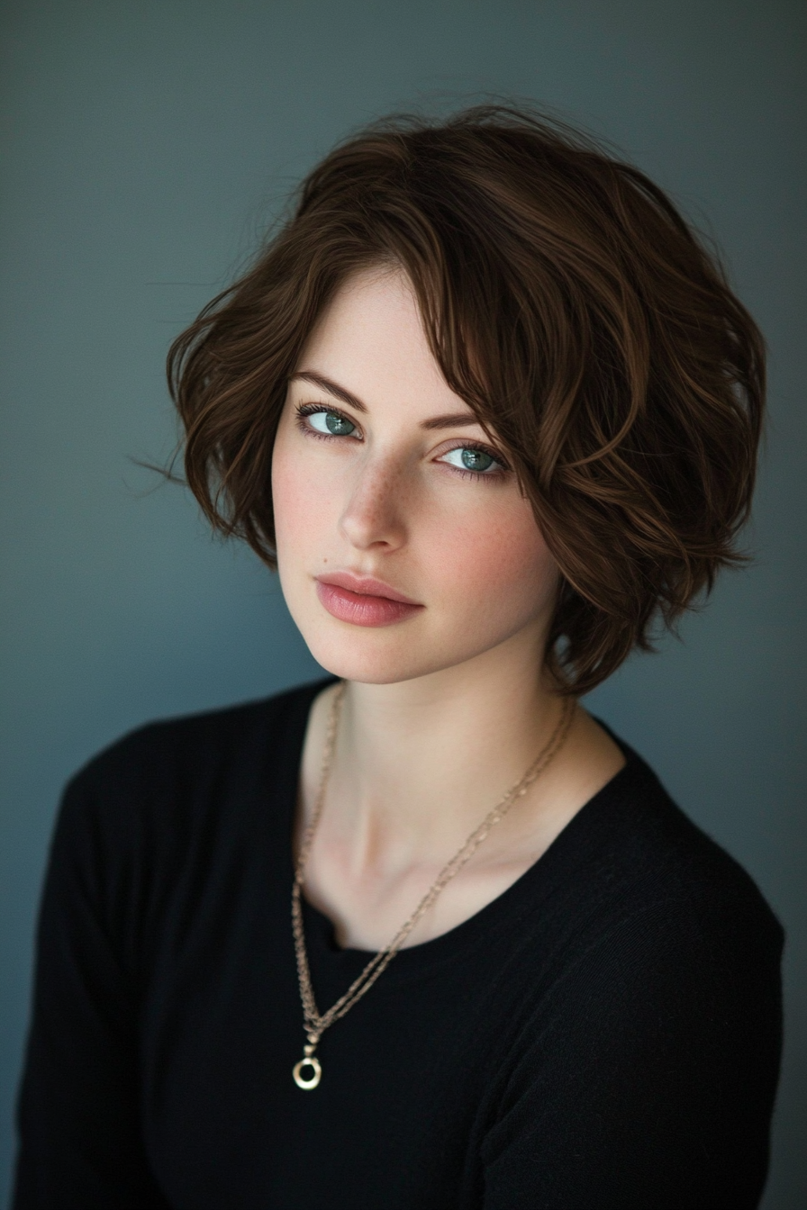 Women's soft style. razored bob with gentle undulations.