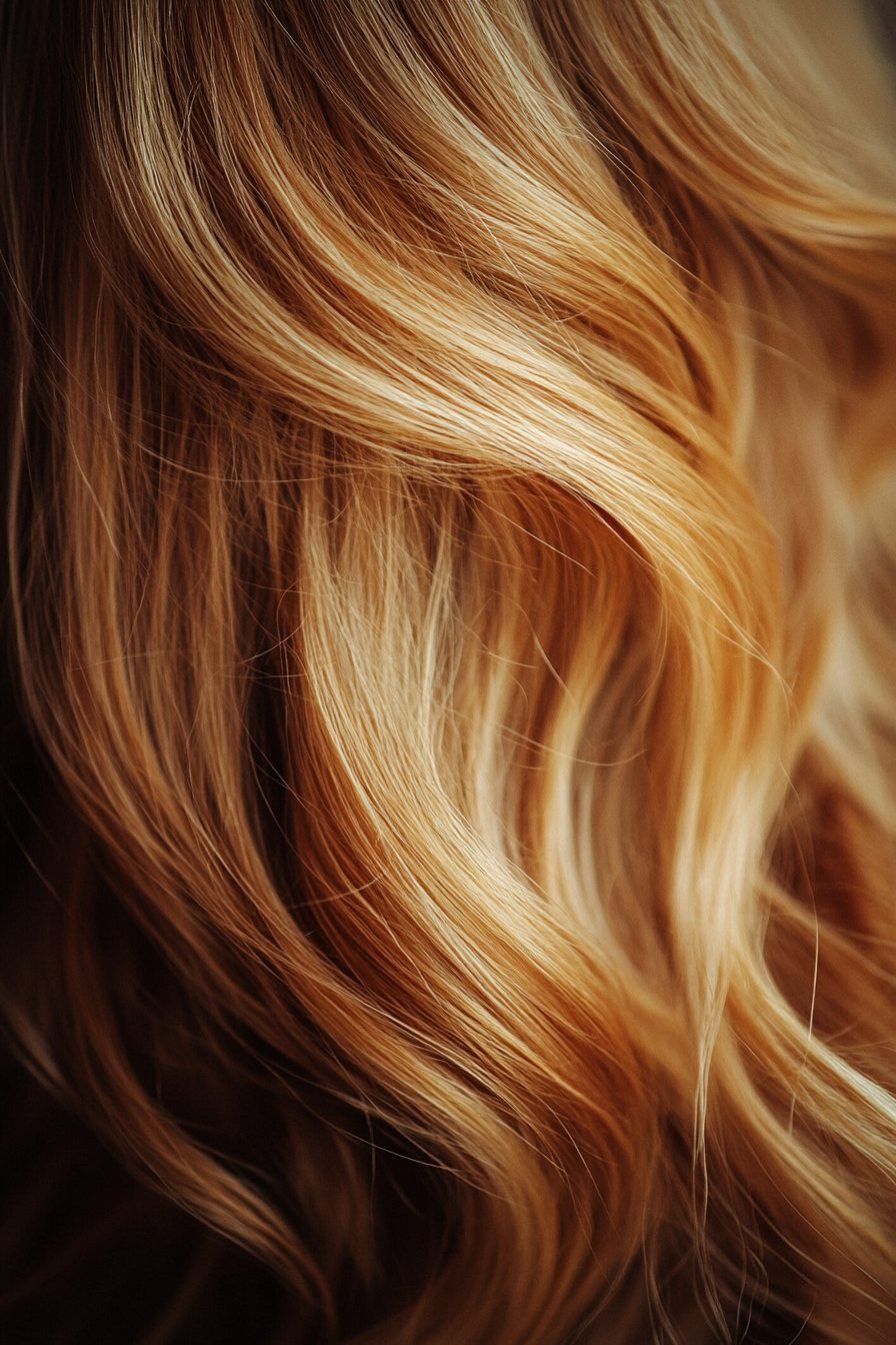 Women's hair color. Honey blonde with warm caramel highlights.