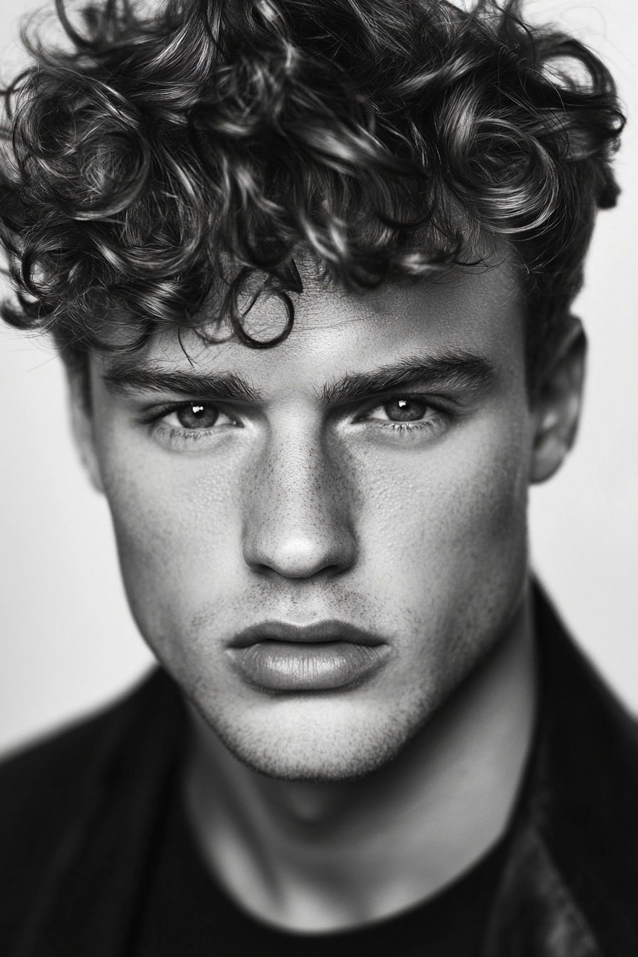 Men's curly hairstyle. Defined curls using sea salt spray.