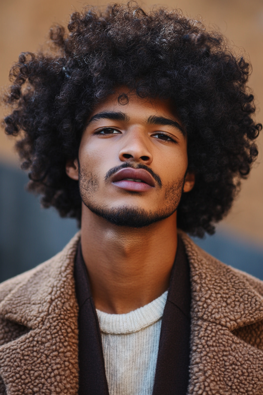 Curly men's style. Afro-textured hair with argan oil and curl cream approach.