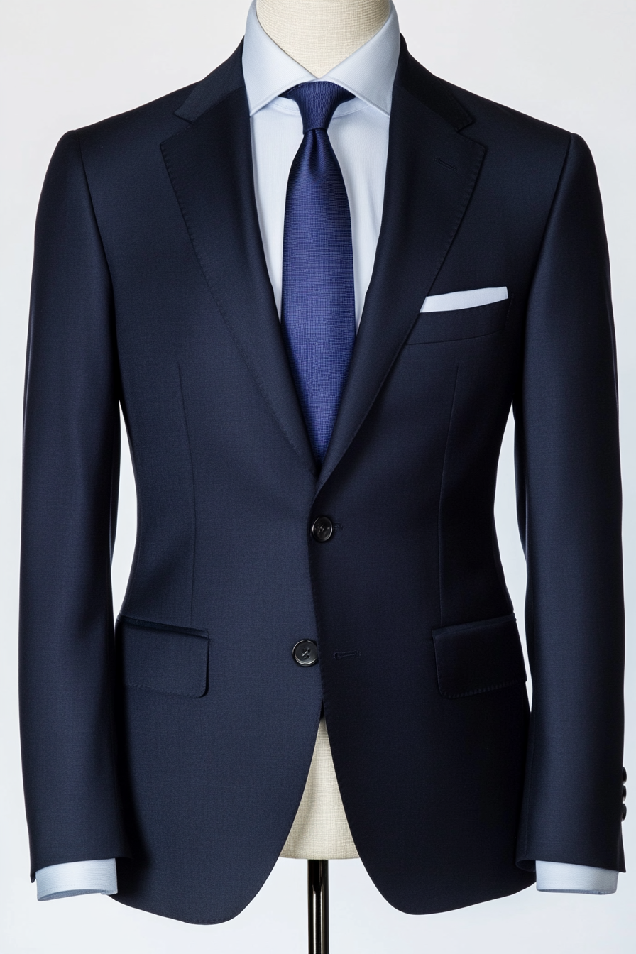 Men's classic style. Single-breasted navy blazer with gradient tie.