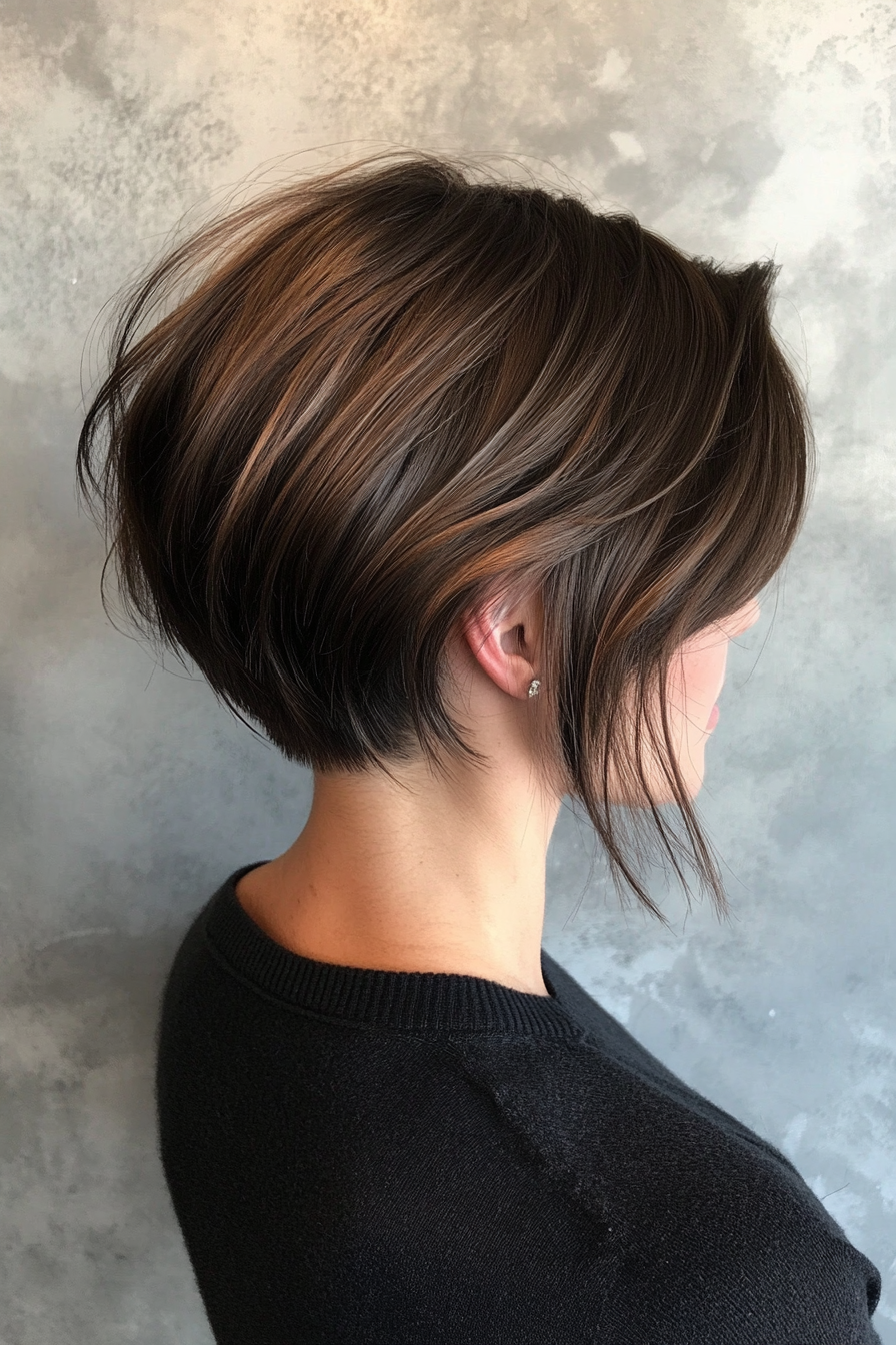 Women's natural style. Undercut bob using soft-blends.