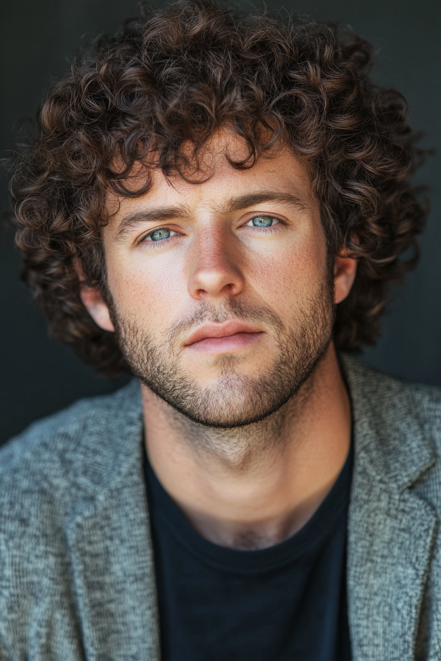 Men's curly style. Apply defining cream on damp hair.