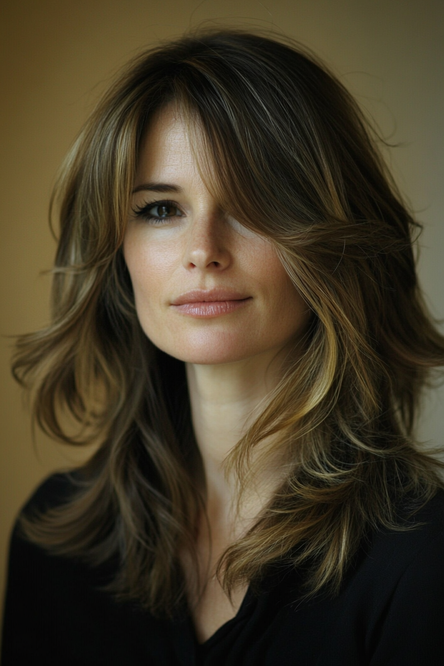 Natural style women's hairstyle. Layering cut with subtle highlights.