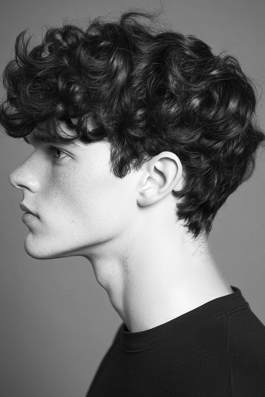 Curly Men's Hairstyle. Hydrated S-curls with defining clay product.