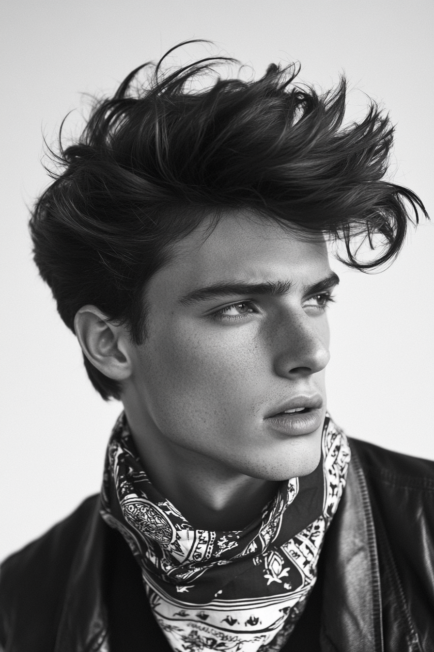 Men's Statement Style. Tall bandana men's hairstyle with integrated high fade.